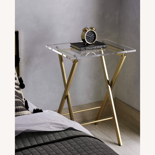Used CB2 Novo Acrylic & Brass Folding Side Table for sale on AptDeco