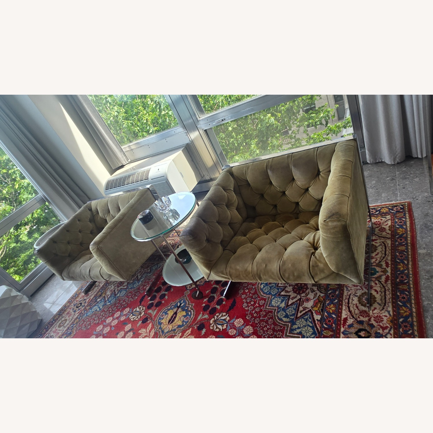 Milo Baughman Green Suede Armchair - image-1