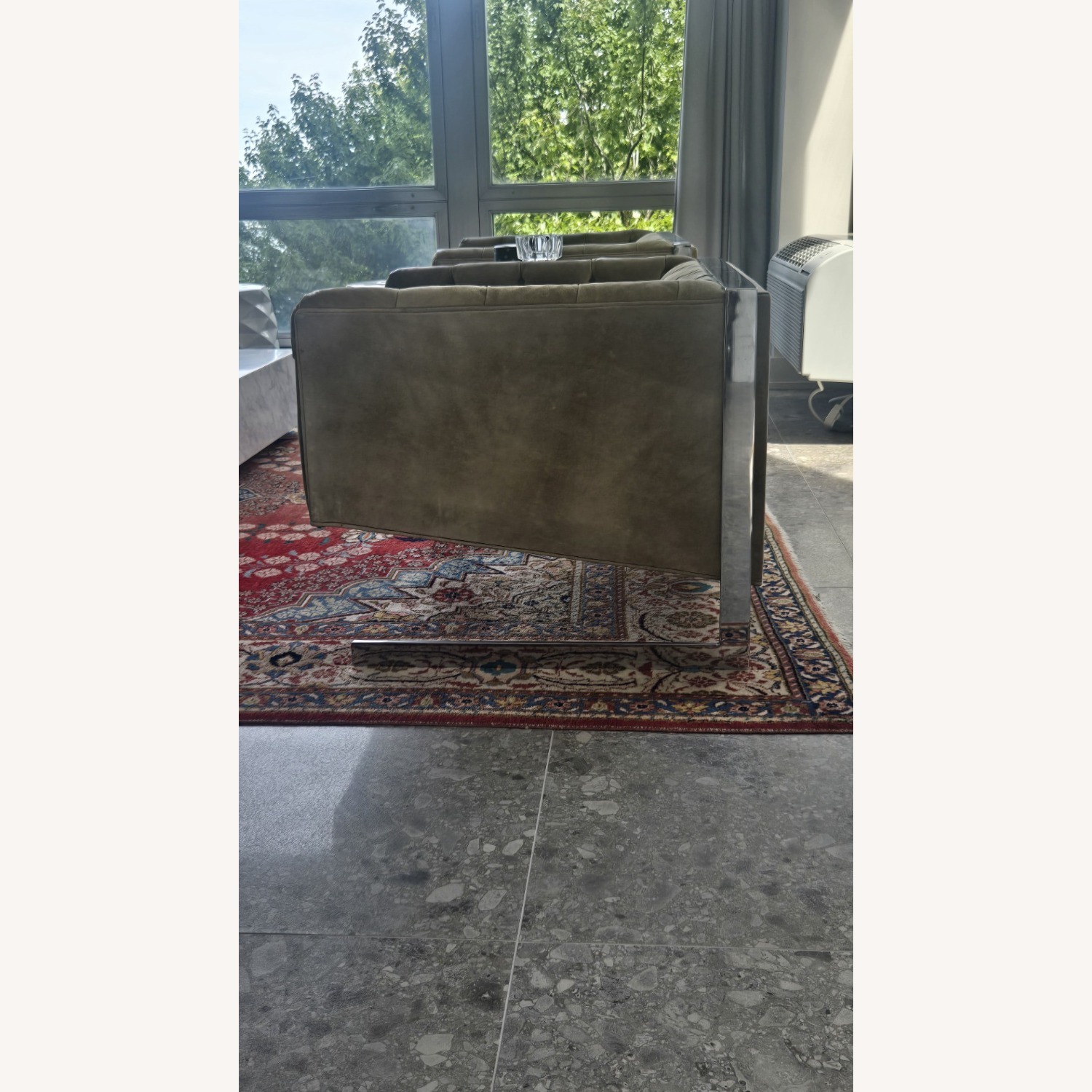 Milo Baughman Green Suede Armchair - image-2