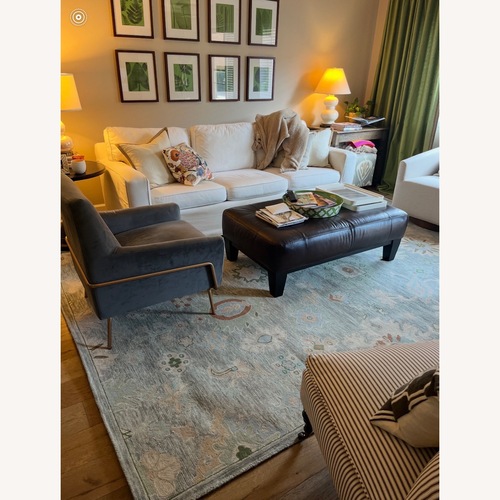 Used Pottery Barn Sullivan Dark Brown Leather Coffee Table for sale on AptDeco