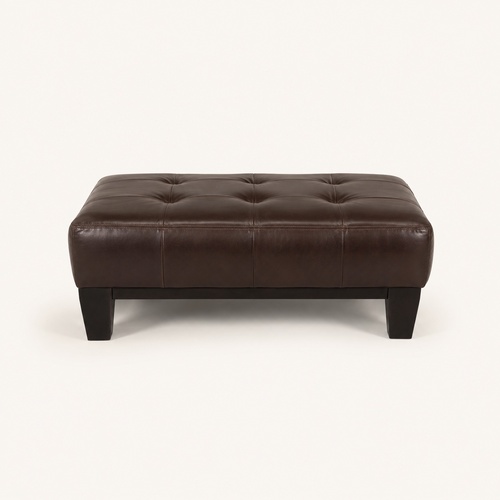 Used Pottery Barn Sullivan Dark Brown Leather Coffee Table for sale on AptDeco