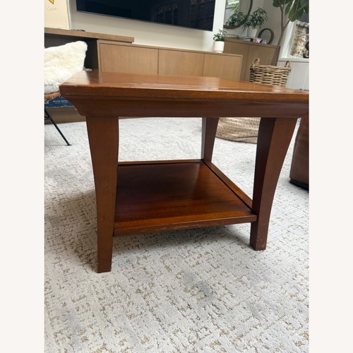 Used Pottery Barn Metropolitan Light Brown Side Table for sale on AptDeco