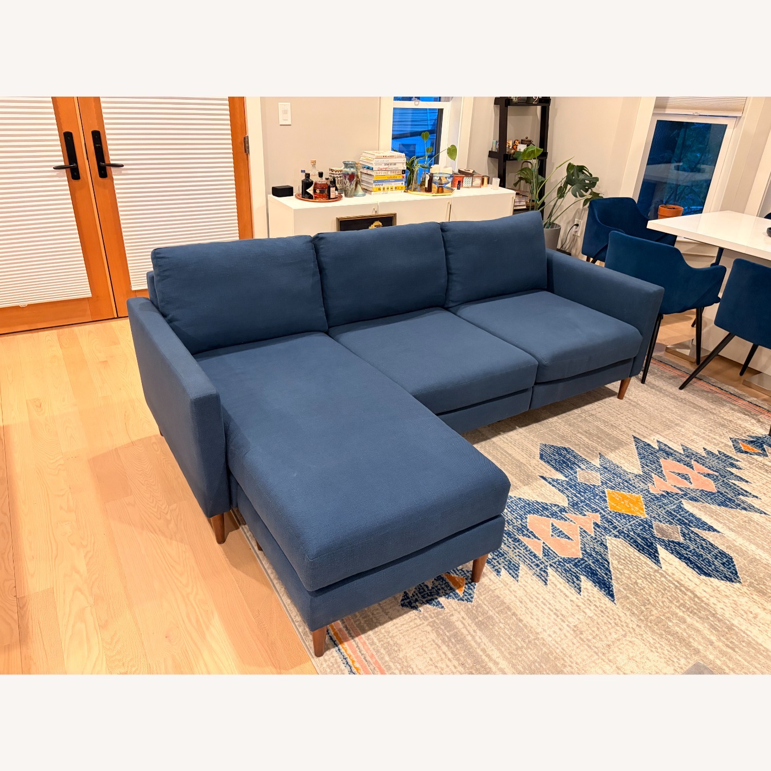 Blue Fabric 3+ Seater Sofa W Chaise- Modular - image-1