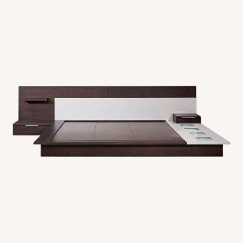 Used Torino Contemporary Brown Oak & Grey Platform Bed W Lights for sale on AptDeco