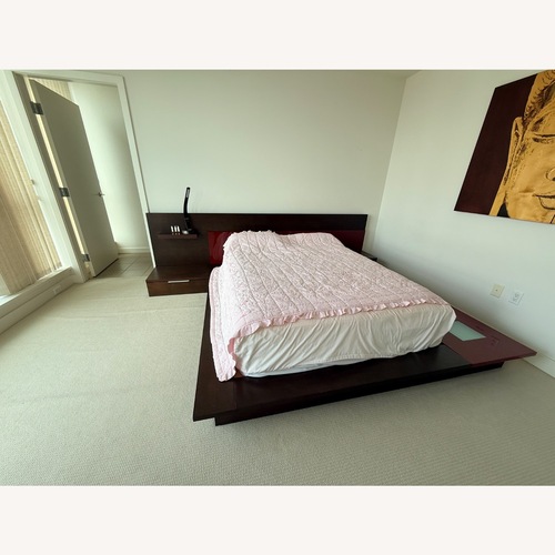 Used Torino Contemporary Brown Oak & Grey Platform Bed W Lights for sale on AptDeco