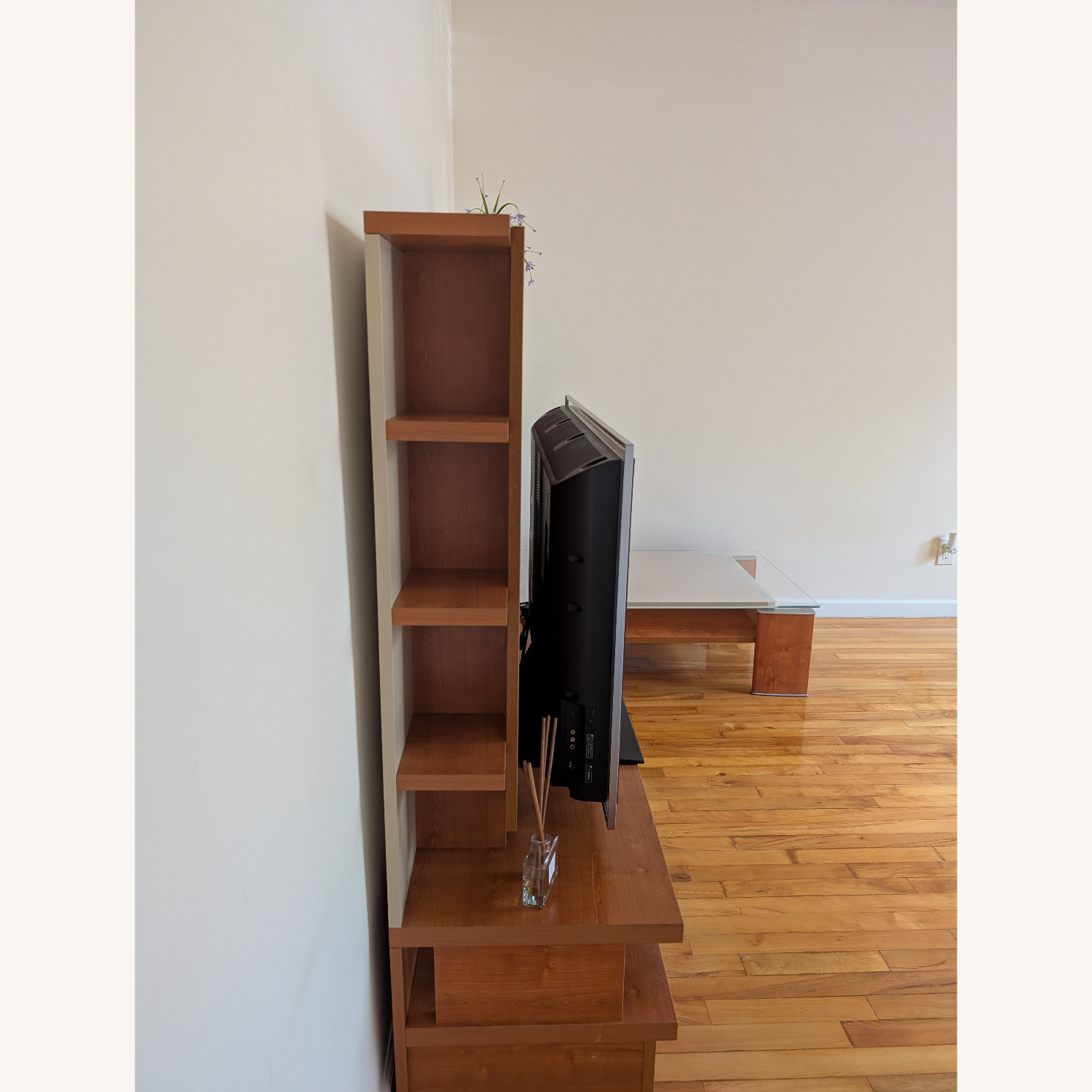 Natural Wood TV Stand with Side Displays - image-3