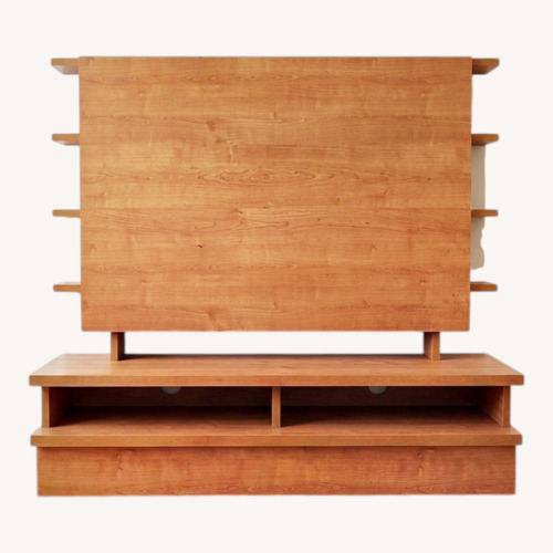 Used Natural Wood TV Stand with Side Displays for sale on AptDeco