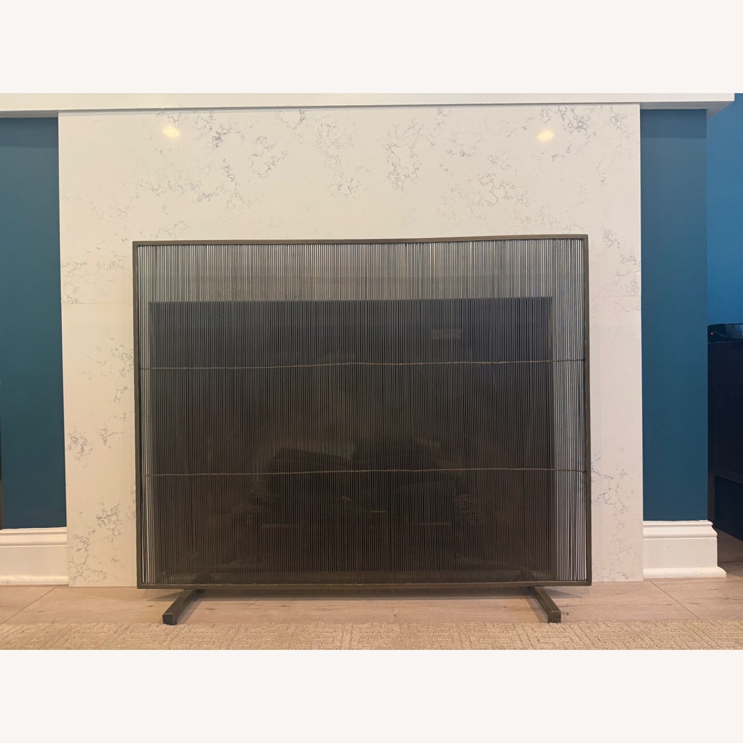 Crate & Barrel Antiqued Brass Fireplace Screen - image-1