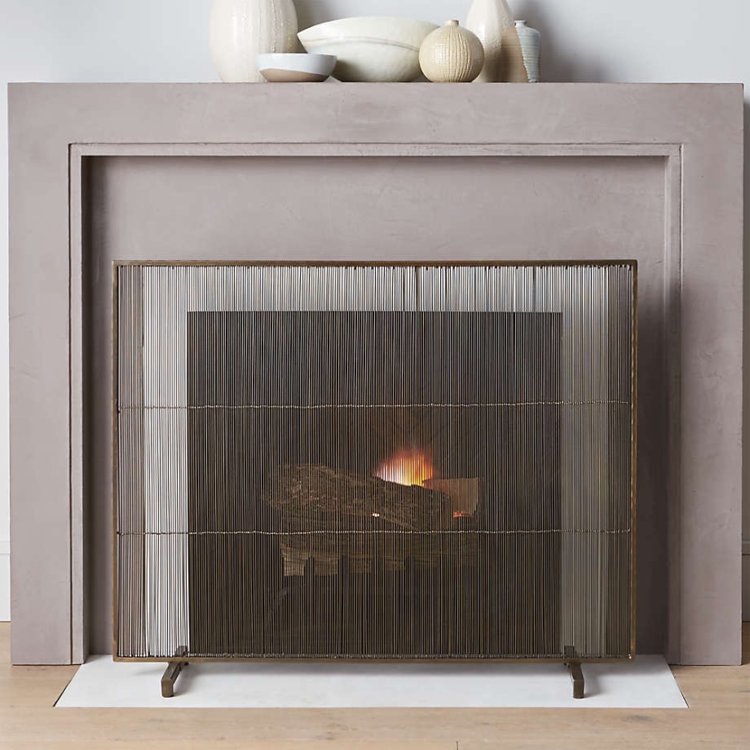 Crate & Barrel Antiqued Brass Fireplace Screen - image-6