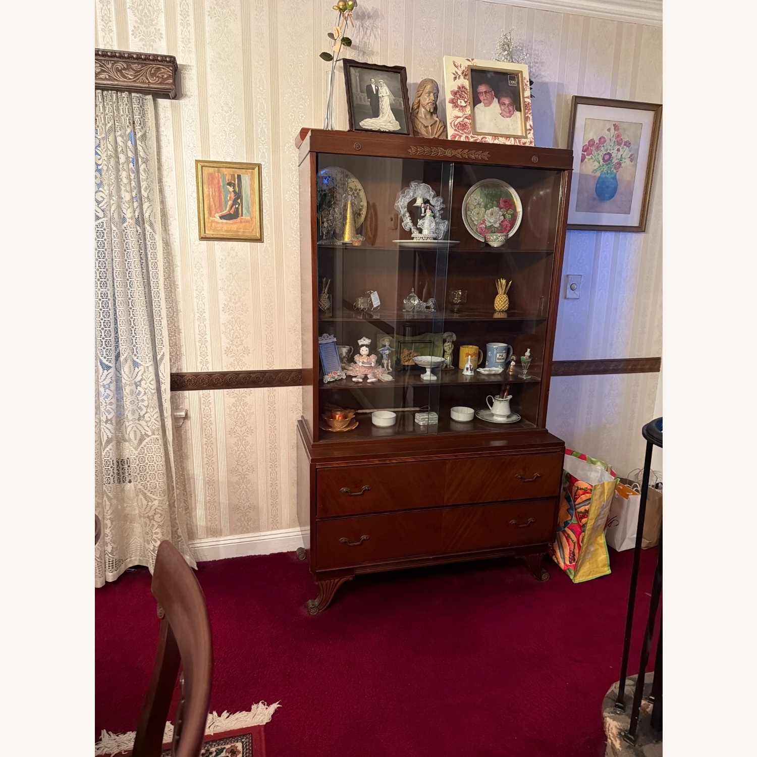 Vintage/Antique Dark Brown China Closet  Unit - image-3