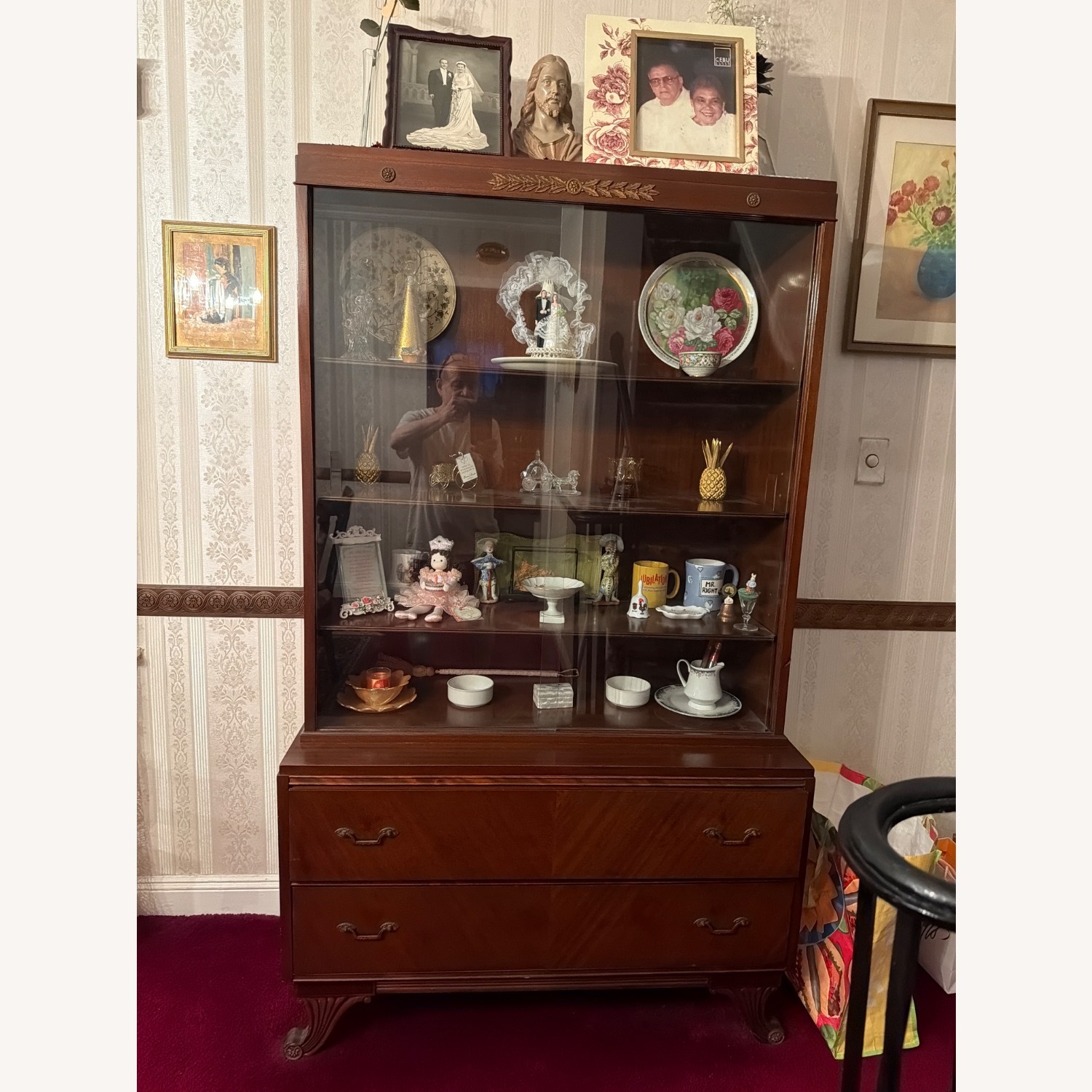 Vintage/Antique Dark Brown China Closet  Unit - image-1