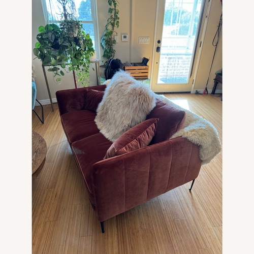 Used Rae Dunn Studio  Red Velvet Loveseat for sale on AptDeco