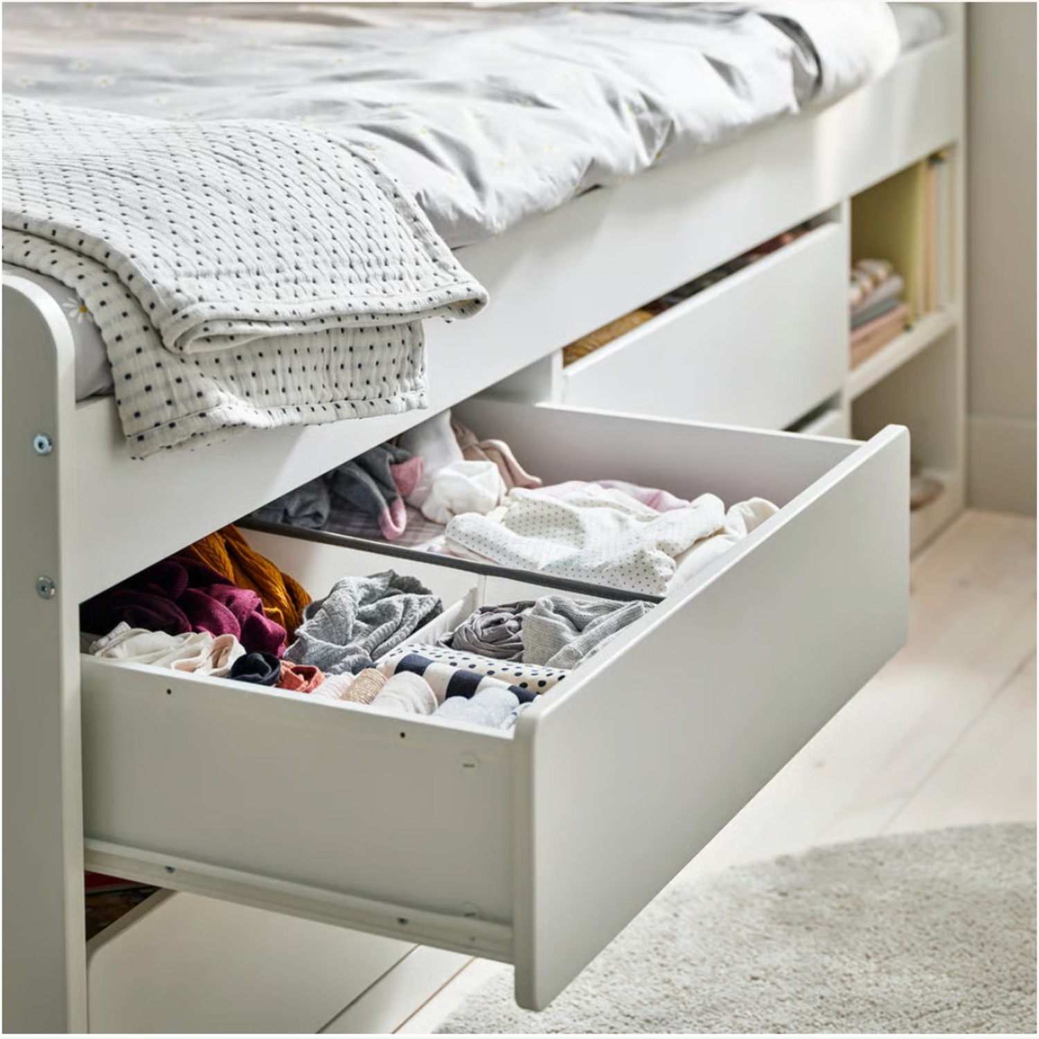 IKEA White Twin Bed Frame W Storage+Slatted Base - image-3