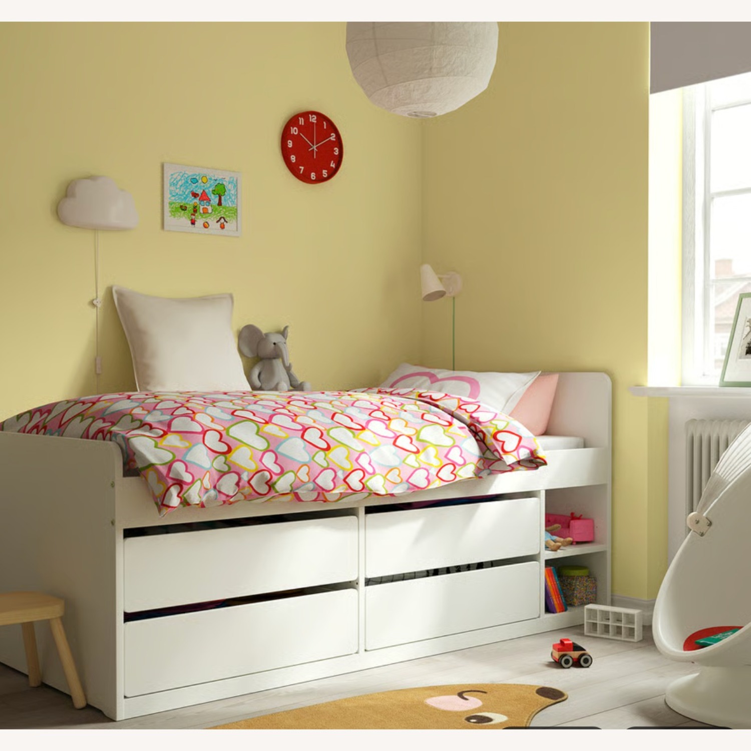 IKEA White Twin Bed Frame W Storage+Slatted Base - image-2