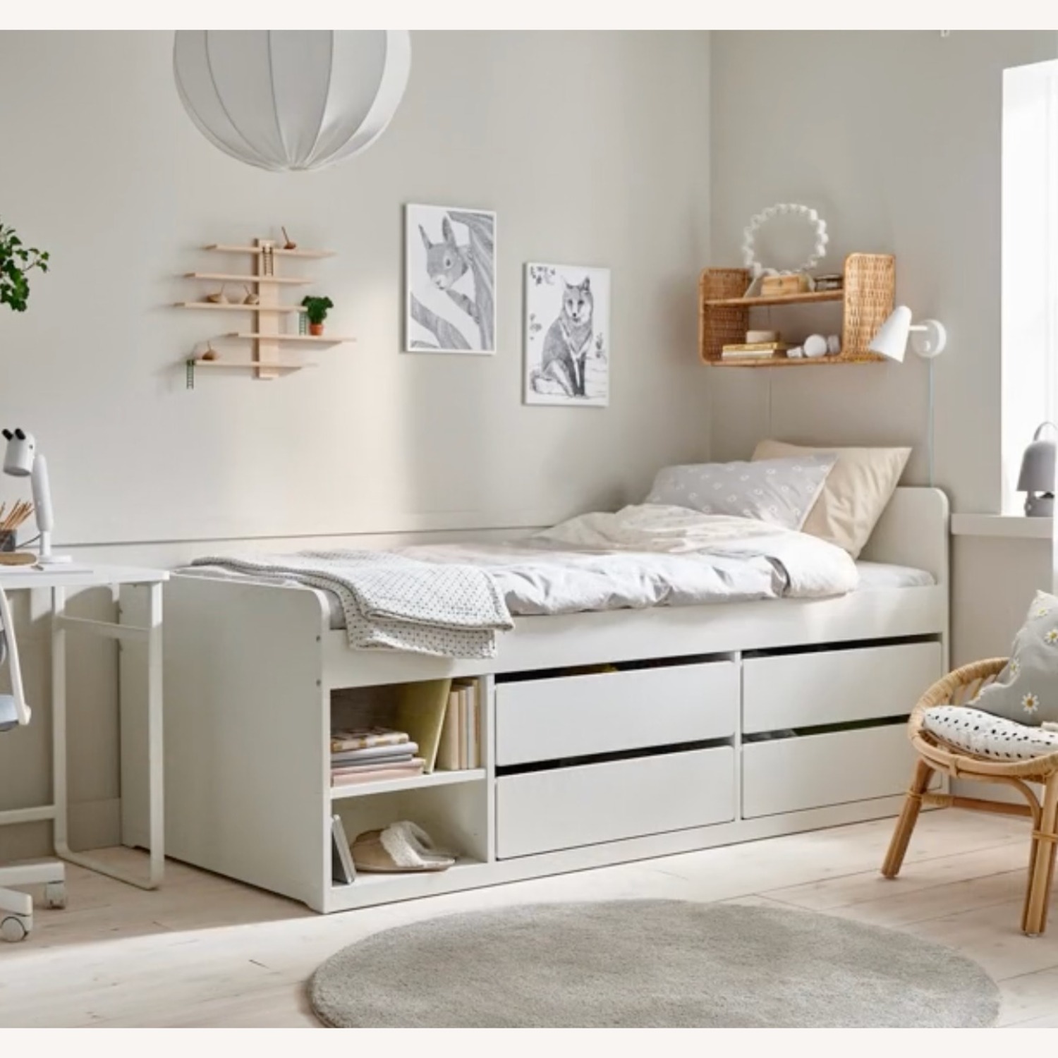 IKEA White Twin Bed Frame W Storage+Slatted Base - image-4
