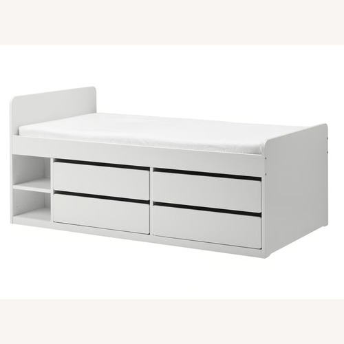 Used IKEA White Twin Bed Frame W Storage+Slatted Base for sale on AptDeco