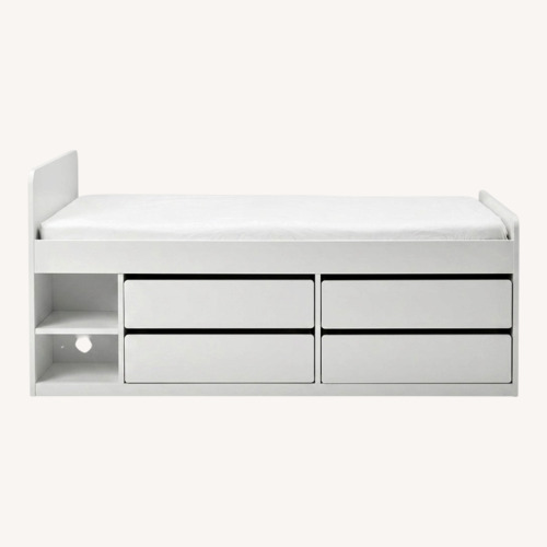 Used IKEA White Twin Bed Frame W Storage+Slatted Base for sale on AptDeco