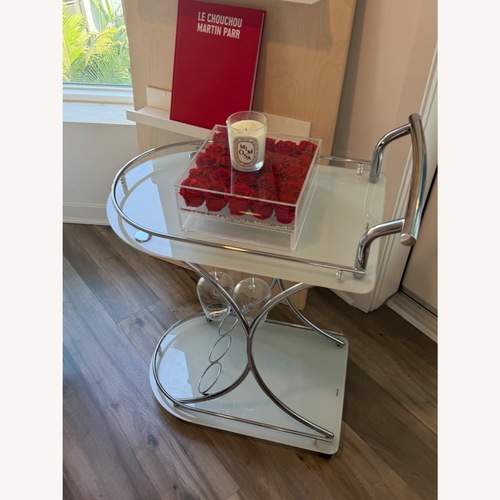 Used White Glass Bar Cart for sale on AptDeco