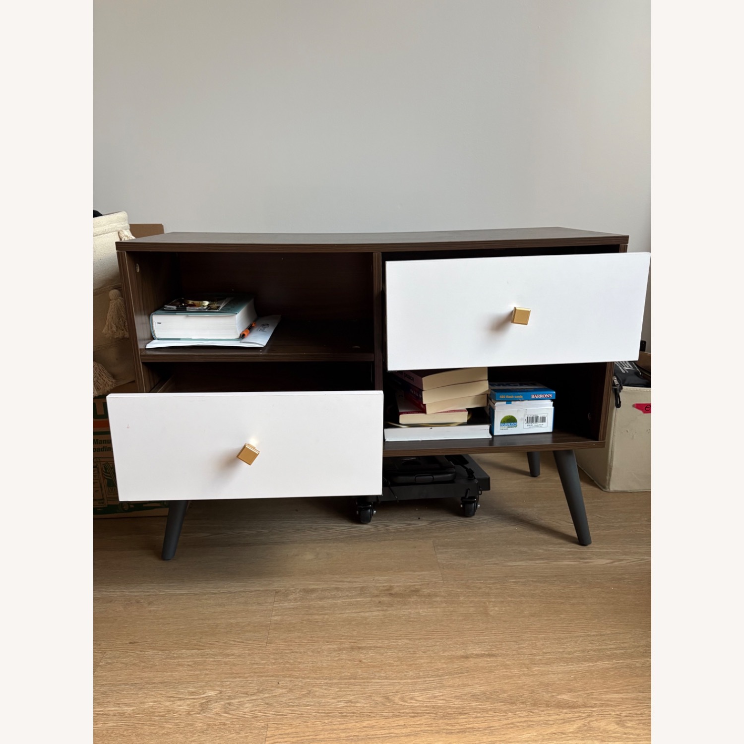 LyuHome Mid Century Modern TV Stand and Console with Drawers - image-1