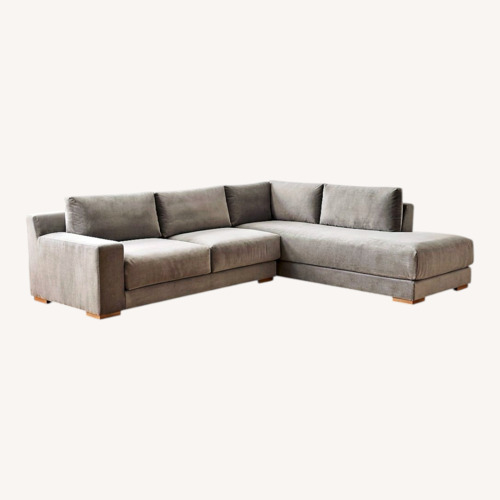 Used West Elm Dalton Light Gray Velvet 2 Piece Sectional for sale on AptDeco