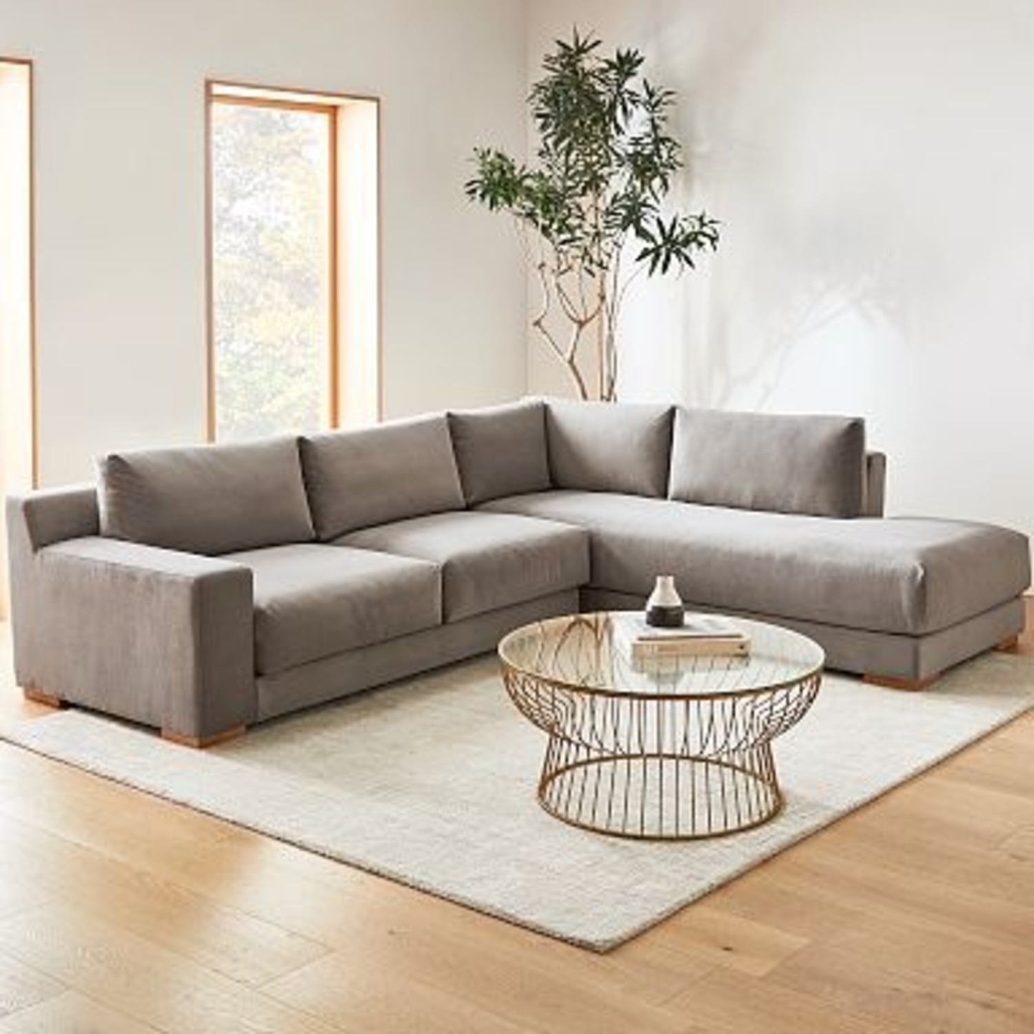 West Elm Dalton Light Gray Velvet 2 Piece Sectional - image-4