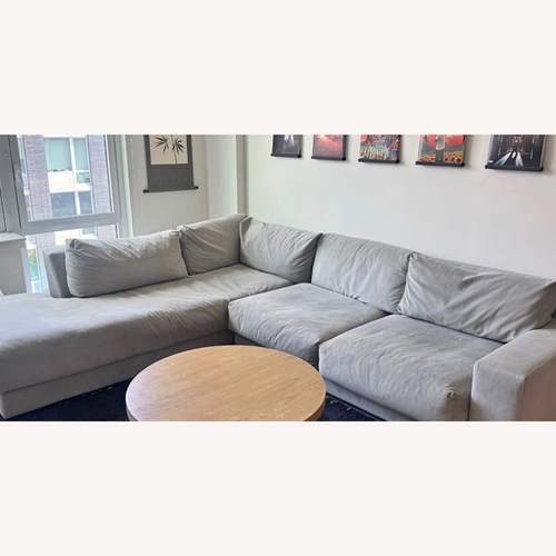 Used West Elm Dalton Light Gray Velvet 2 Piece Sectional for sale on AptDeco