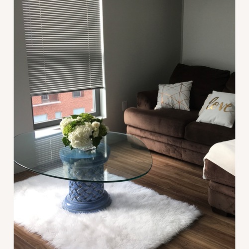 Used Blue Glass Coffee Table for sale on AptDeco
