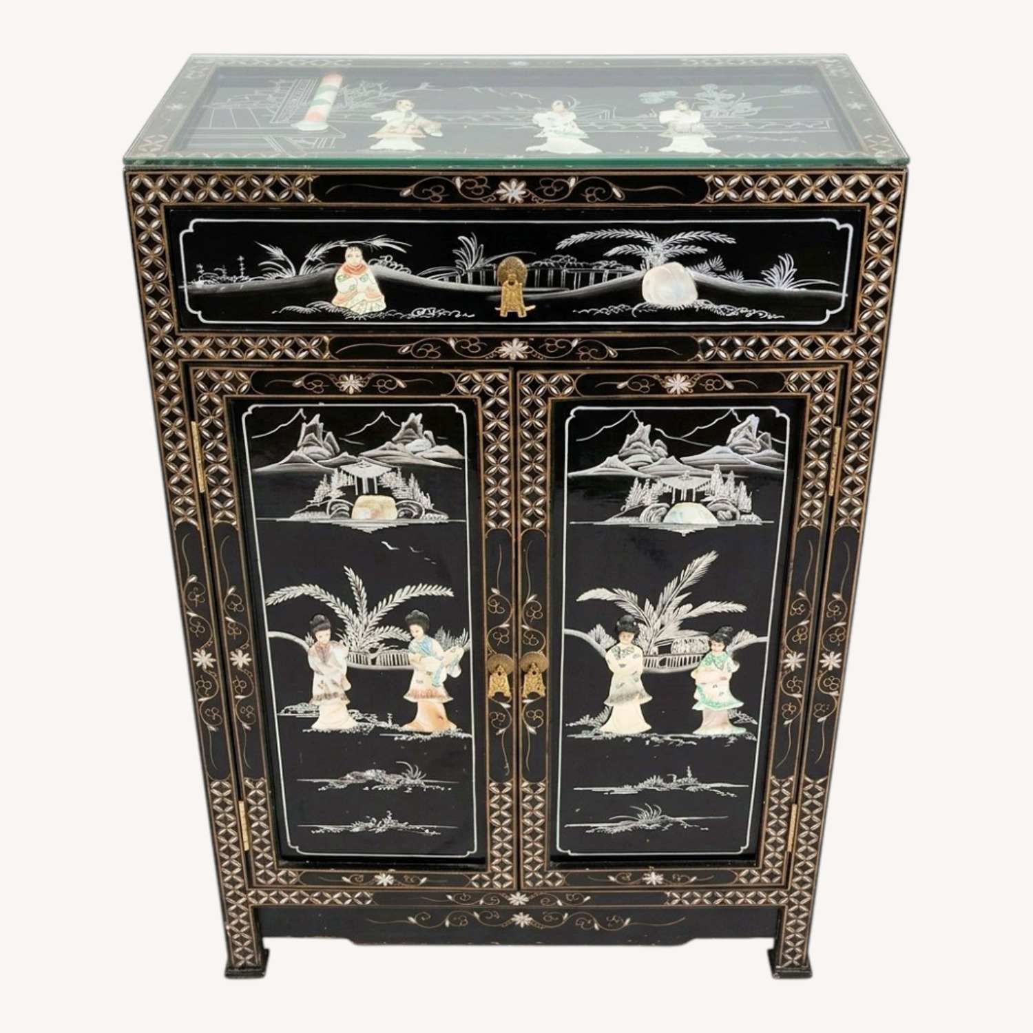 Oriental Asian Mother of Pearl Cabinet - image-0