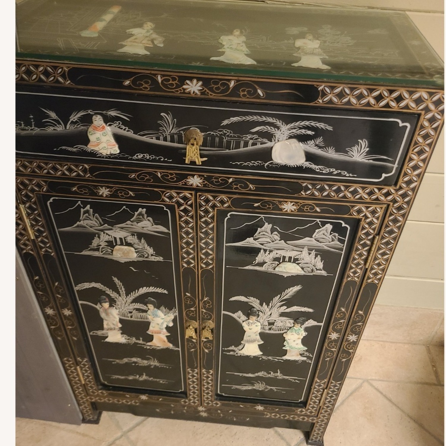 Oriental Asian Mother of Pearl Cabinet - image-1