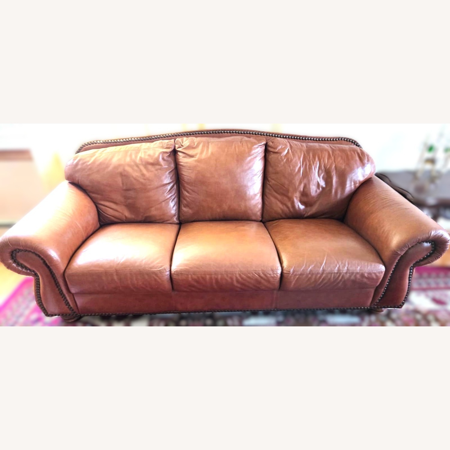 Light Brown Leather 3+ Seater Sofa - image-1