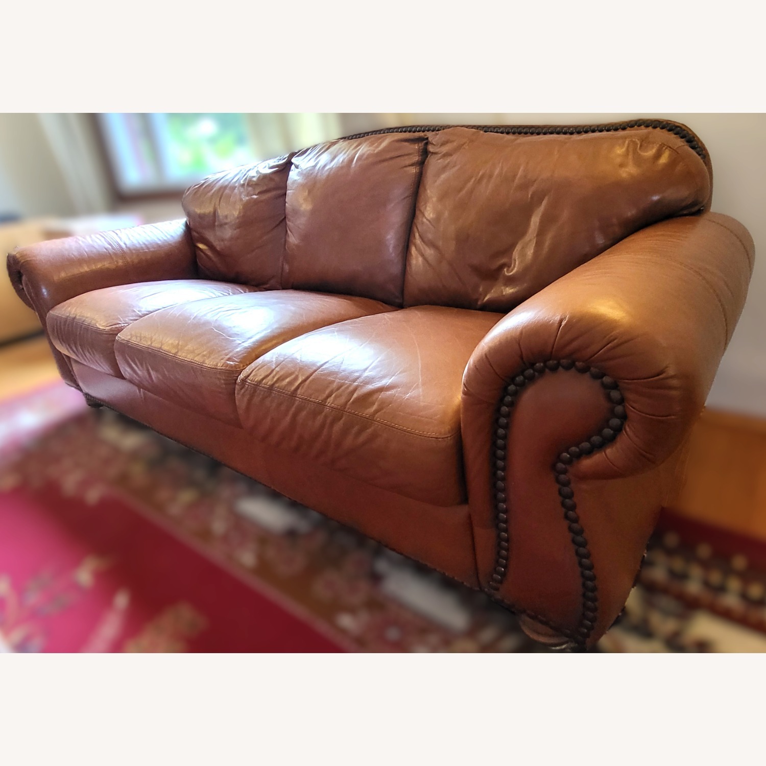 Light Brown Leather 3+ Seater Sofa - image-2