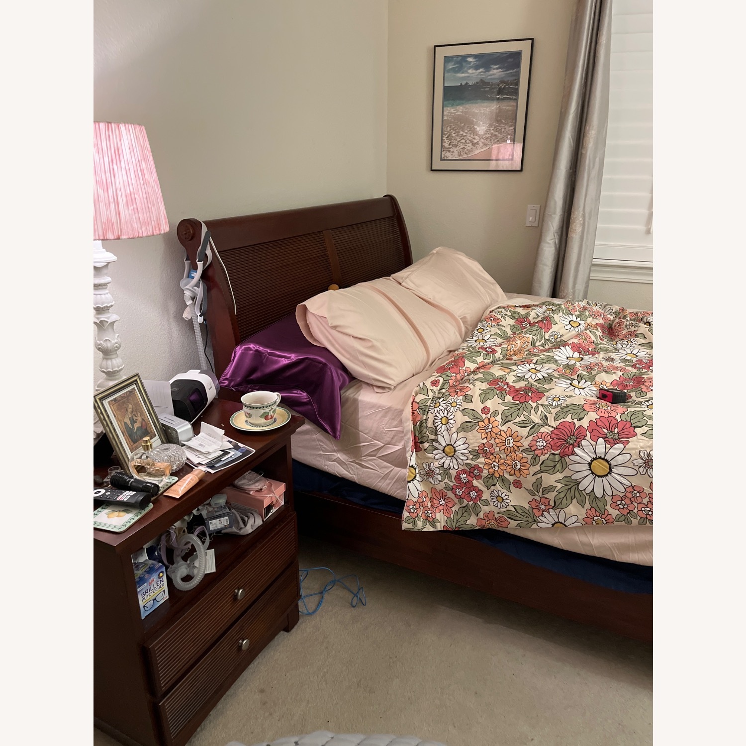 Vintage/Antique Dark Brown Queen Bed - image-2