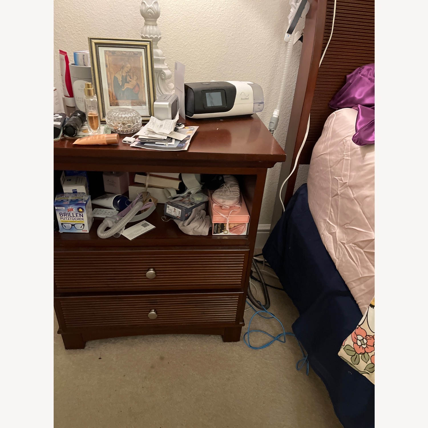 Dark Brown Wood Nightstand - image-1