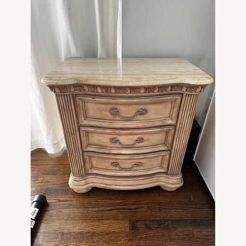 Used Set of Wynwood Wood and Marble Top Nightstands for sale on AptDeco