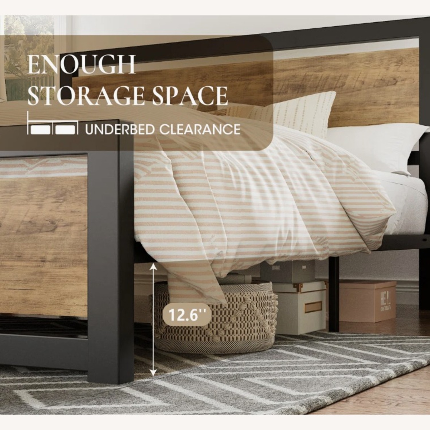 Marilee Wood and Black Metal Frame Bed - image-2
