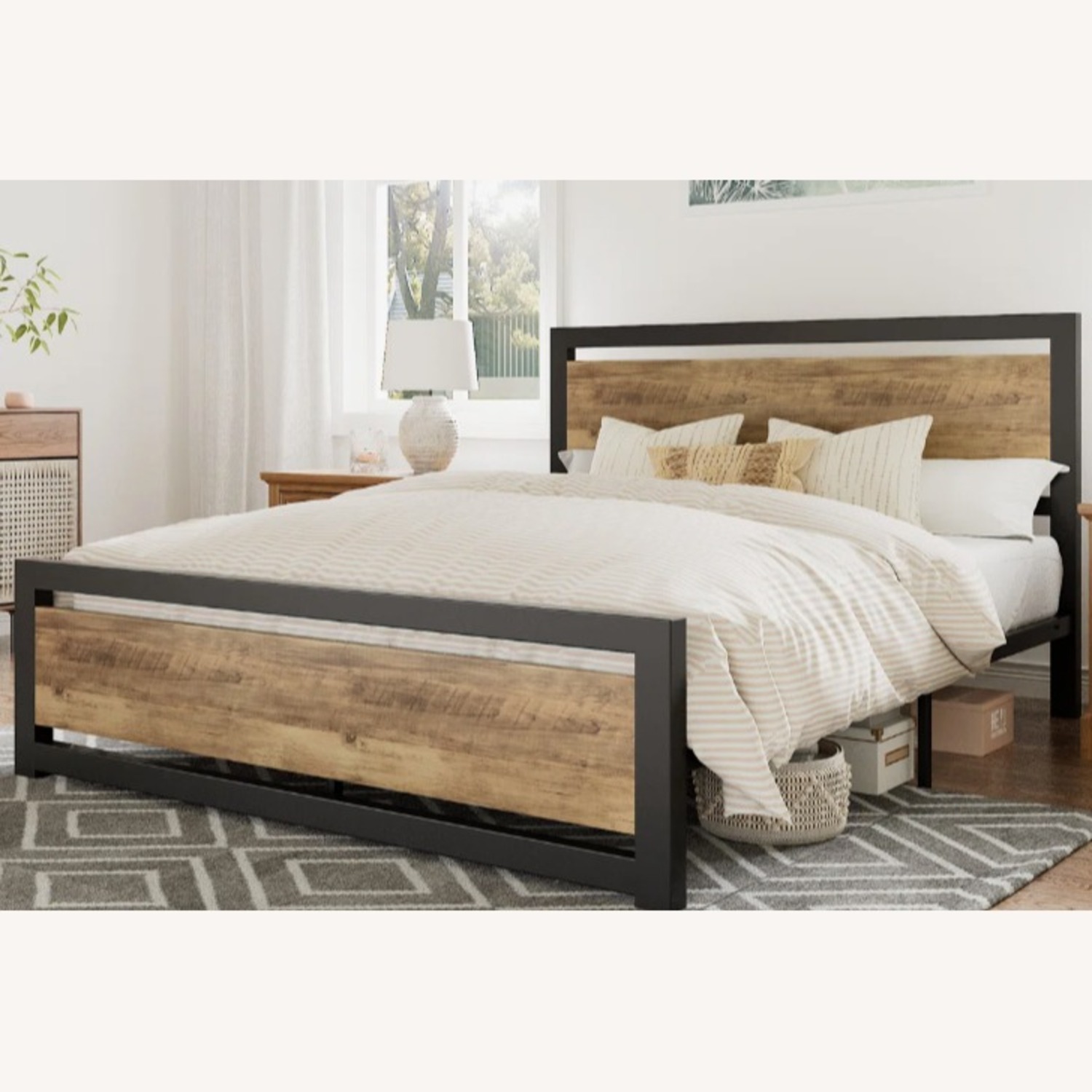 Marilee Wood and Black Metal Frame Bed - image-1