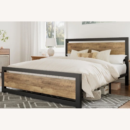 Used Marilee Wood and Black Metal Frame Bed  for sale on AptDeco