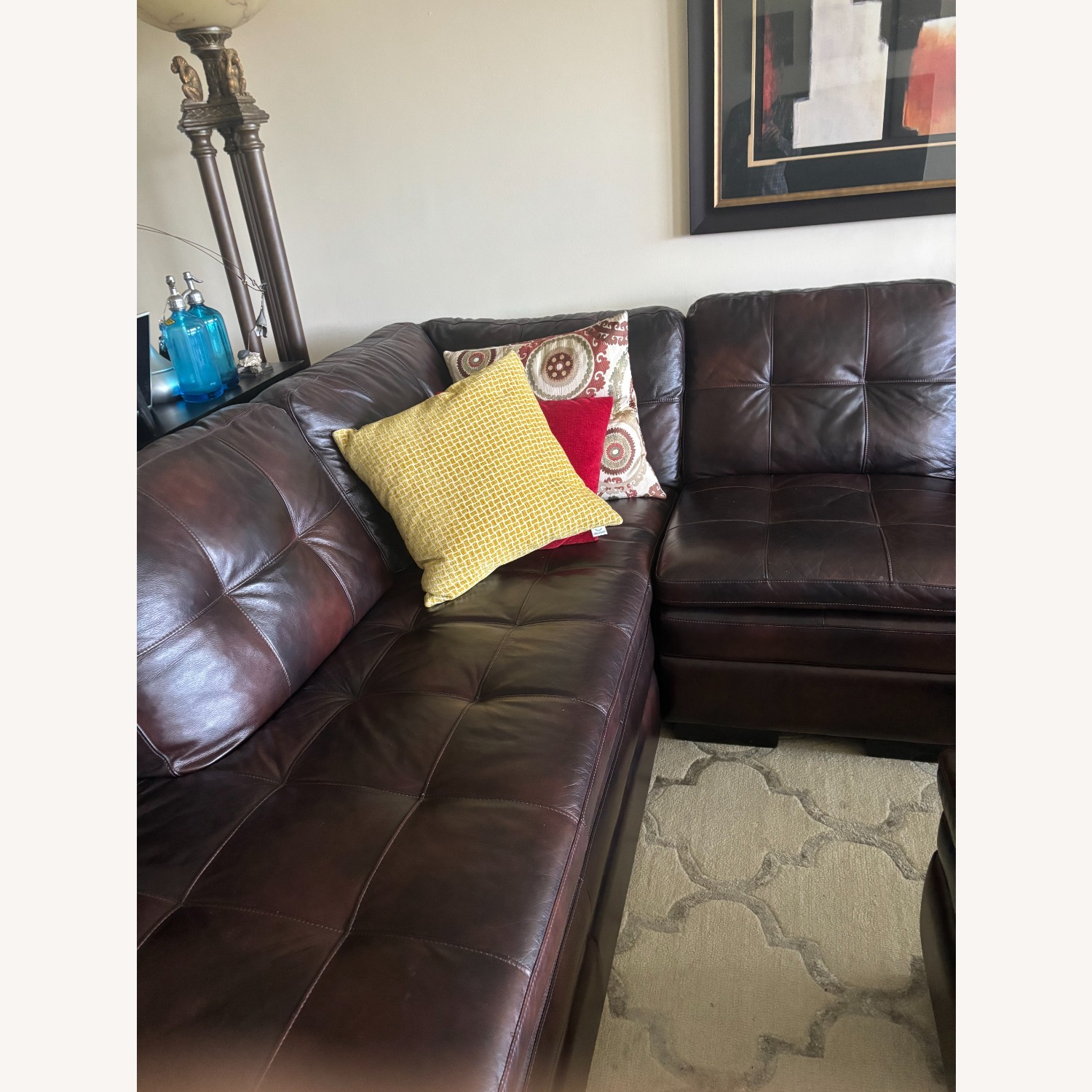 Dark Brown Leather 3+  sectional with Ottoman  - image-4