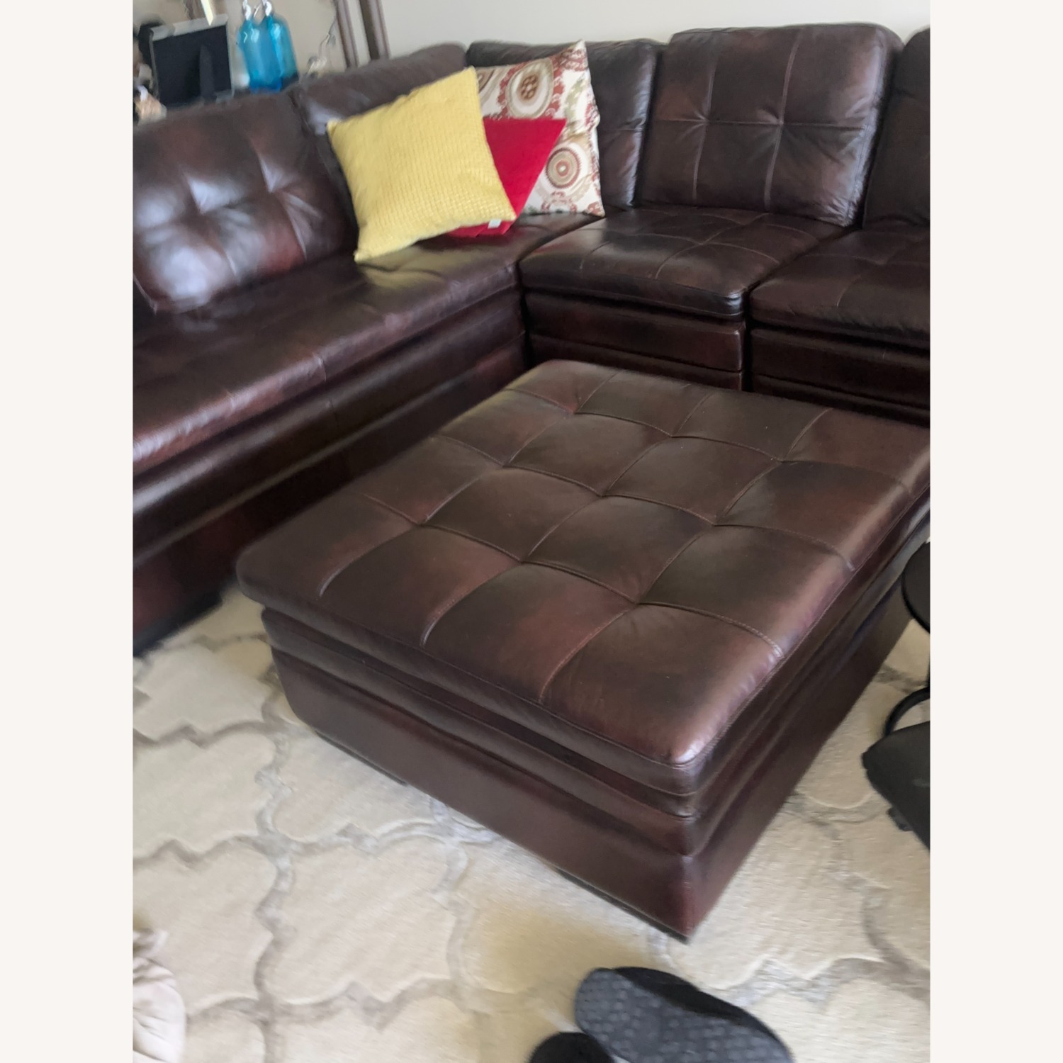 Dark Brown Leather 3+  sectional with Ottoman  - image-2