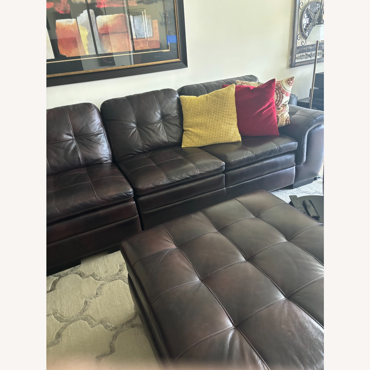 Dark Brown Leather 3+  sectional with Ottoman  - image-3