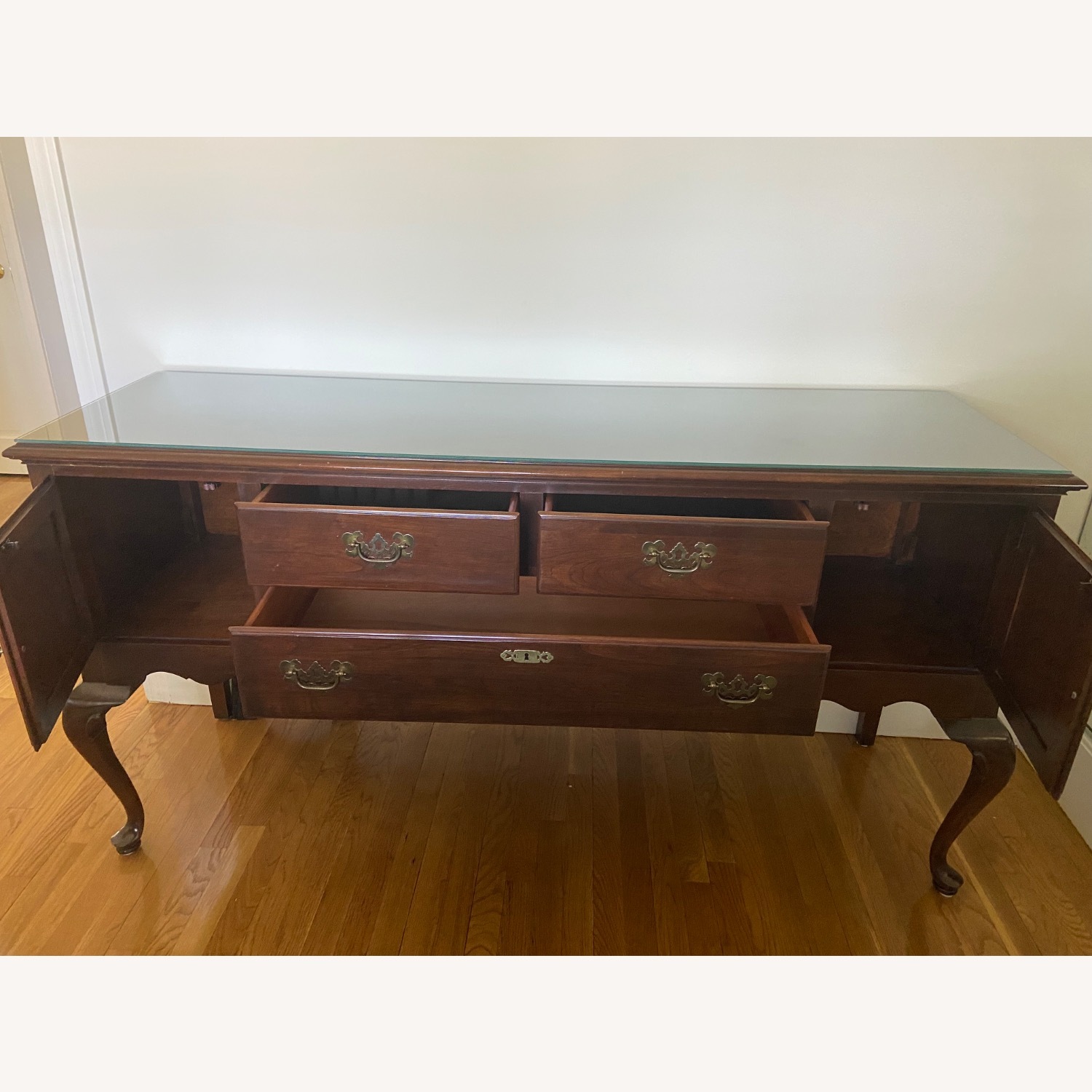 Ethan Allen Georgian Court Dark Brown Cherry Wood Sideboard - image-3