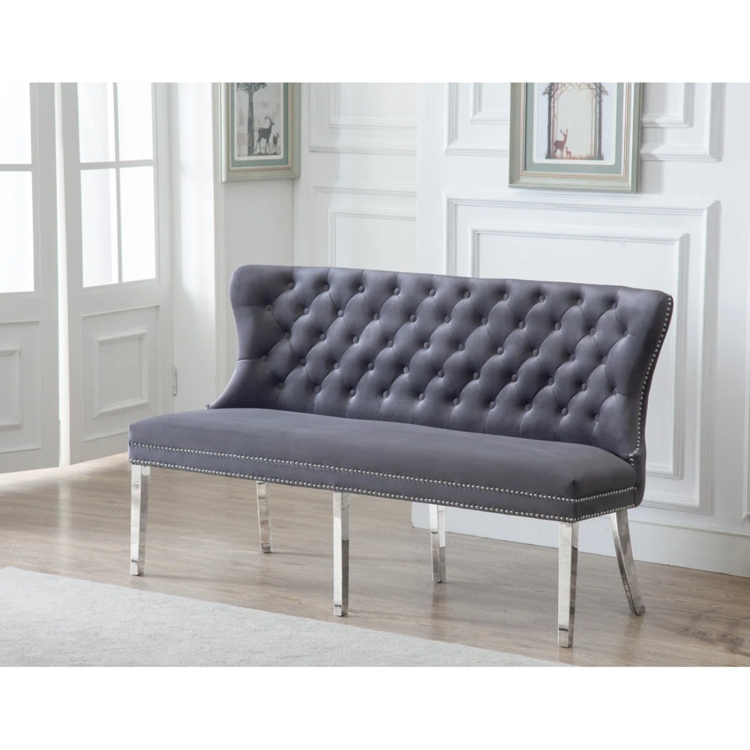 Wayfair Amick Upholstered Dark Gray Bench - image-5