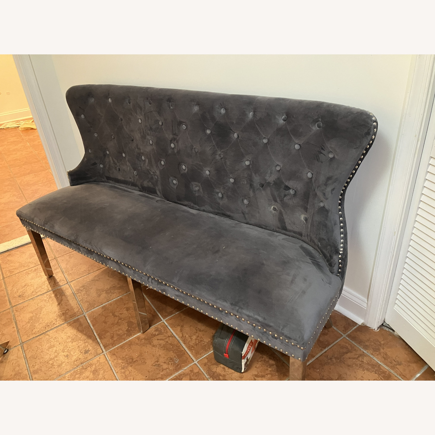 Wayfair Amick Upholstered Dark Gray Bench - image-3