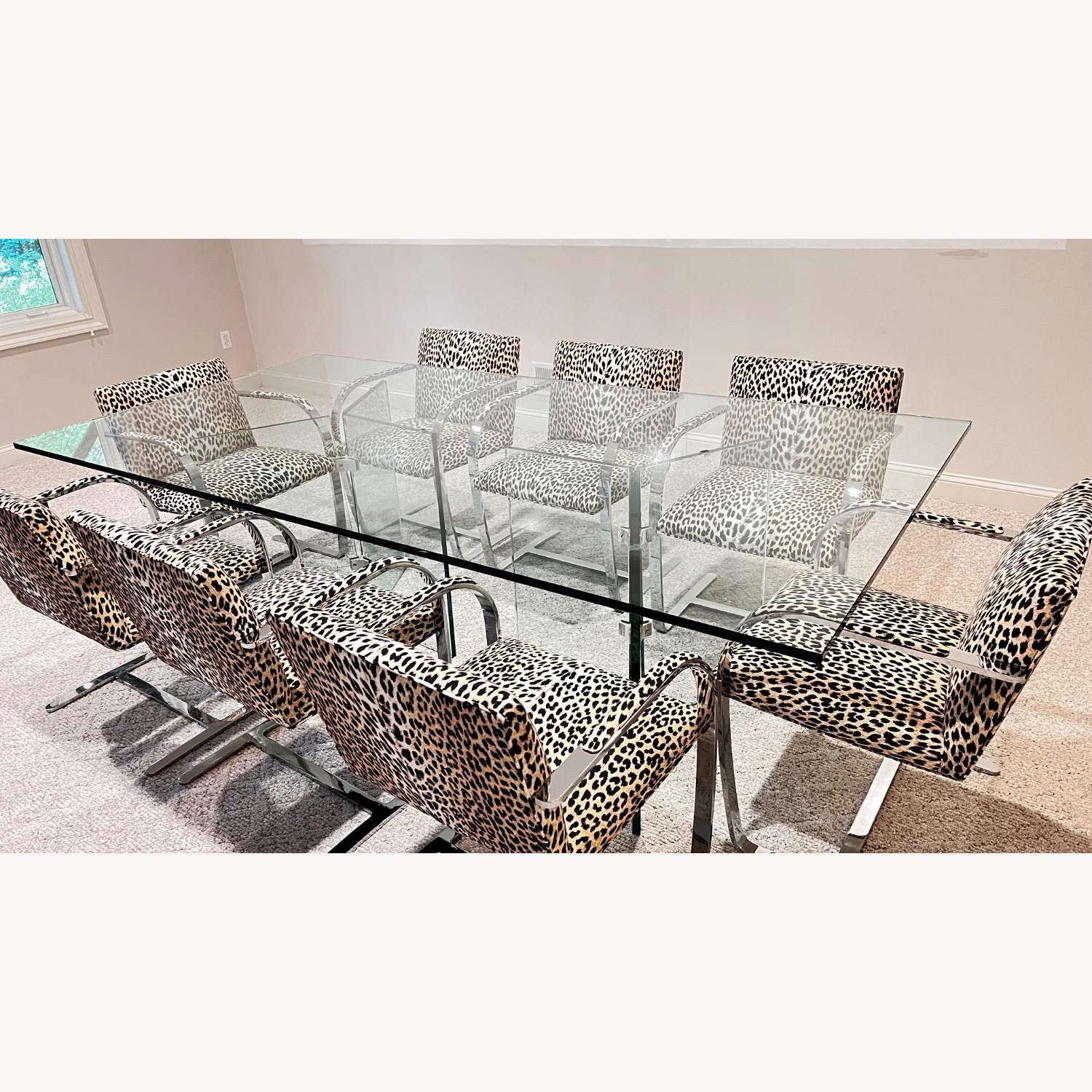 Custom Glass Dining Set, 8 Cantilever Chairs - image-1