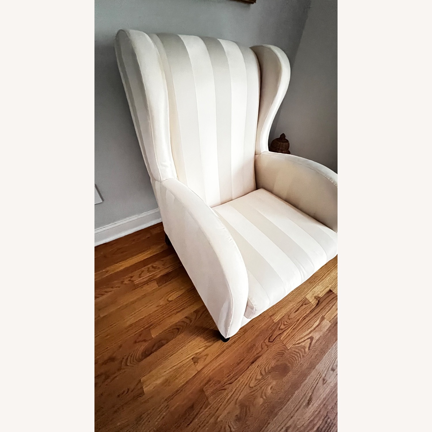 White Silk Wingback Arm Chairs - image-3