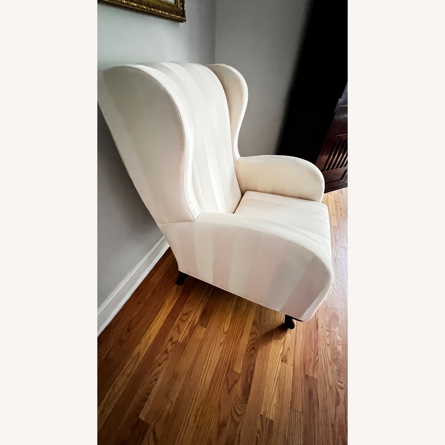 White Silk Wingback Arm Chairs - image-2