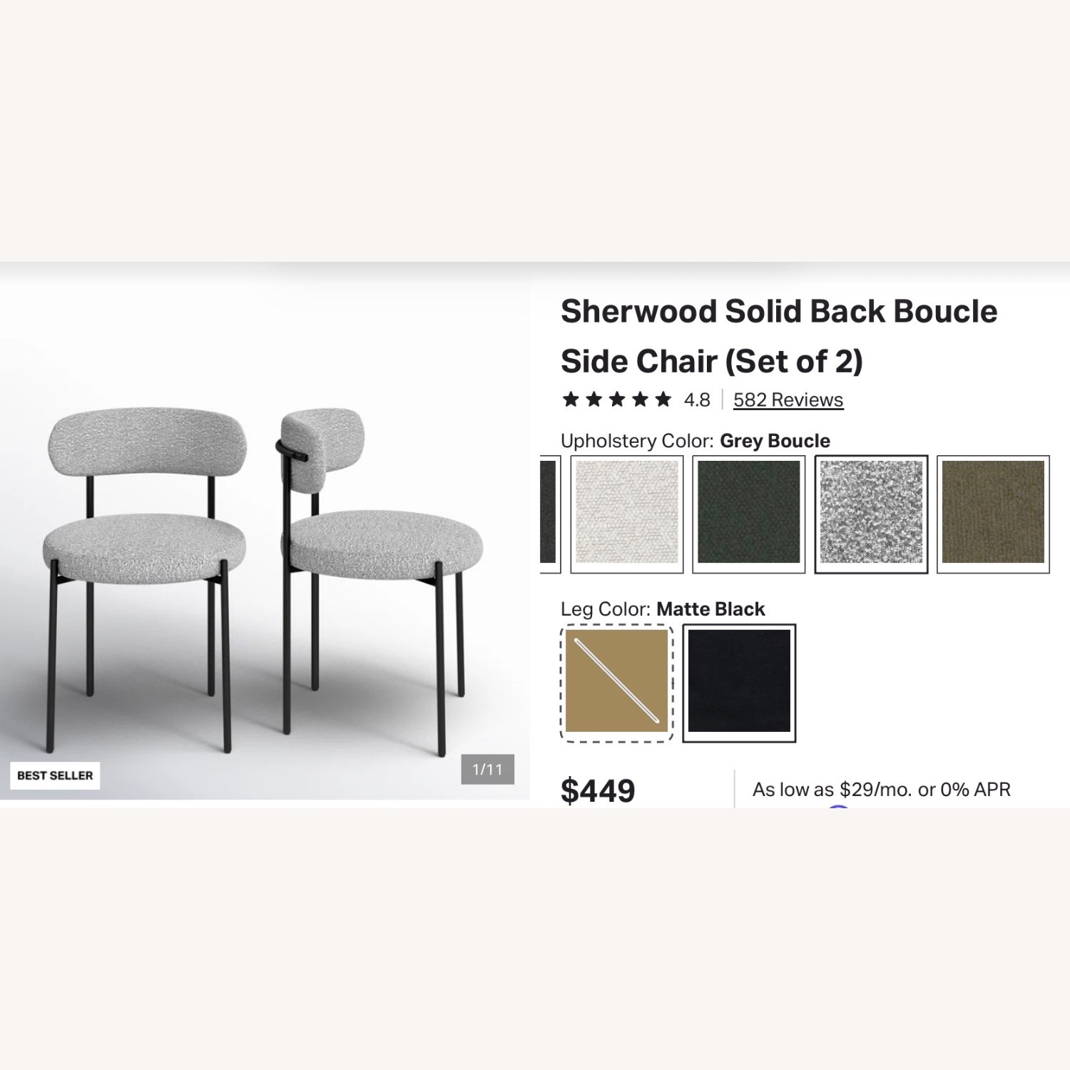 AllModern Sherwood Gray Boucle Dining Chairs - Set of 4 - image-3