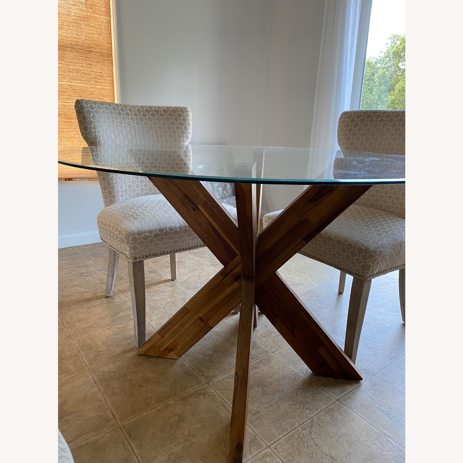 Pier 1 Imports Wood Pedestal Base Dining Table Set - image-1