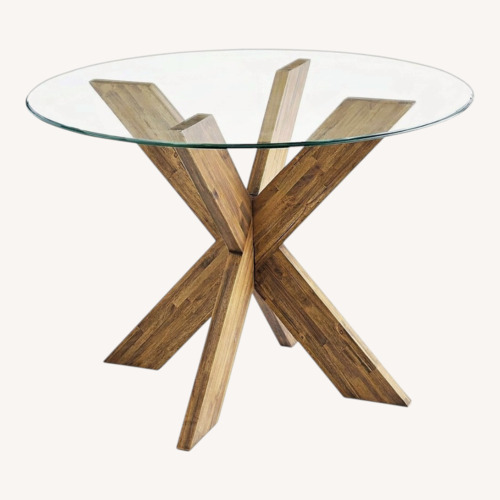Used Pier 1 Imports Wood Pedestal Base Dining Table Set for sale on AptDeco