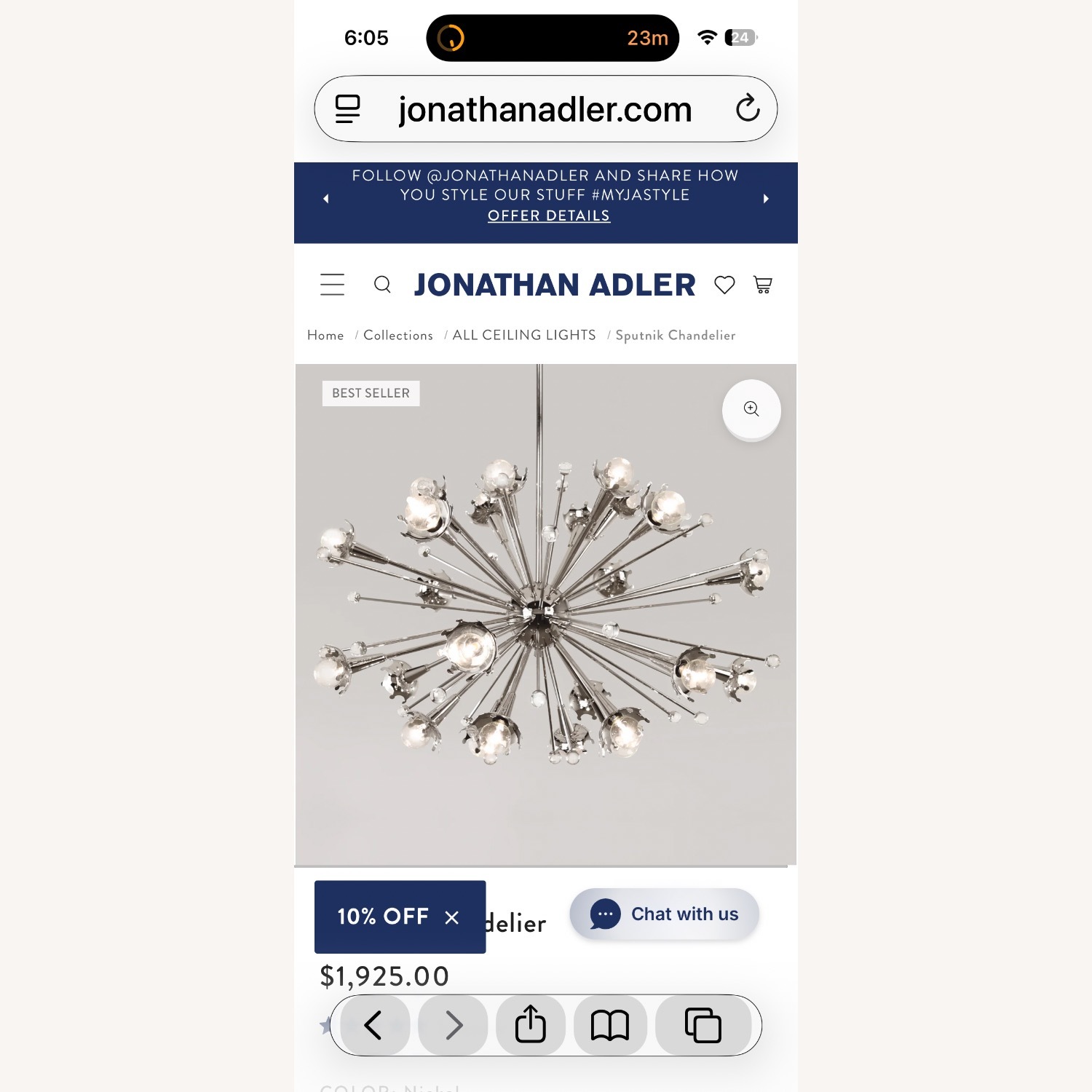Jonathan Adler Sputnik Silver Ceiling Lamp - image-2